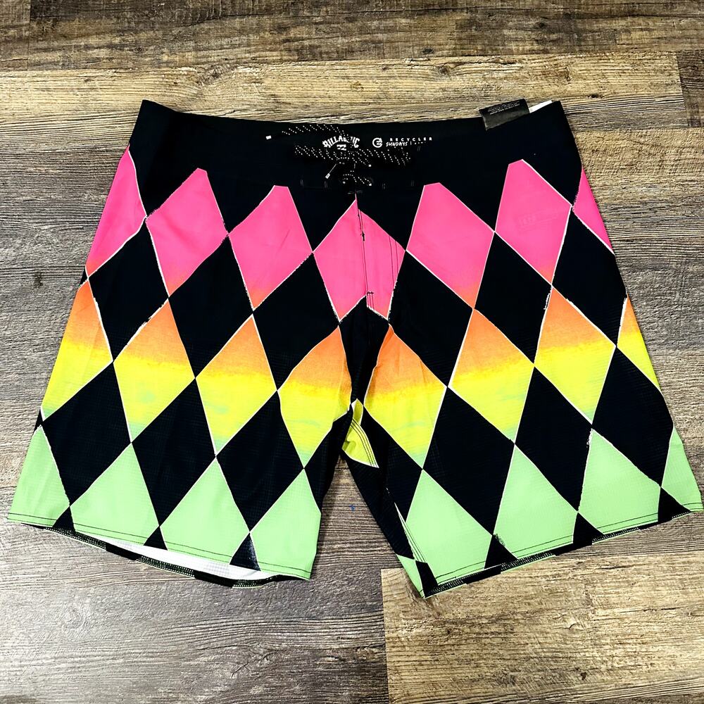 Billabong Men's Multicolor Diamond Tie Waist Boardshort Swim Trunks Size 40 NWT